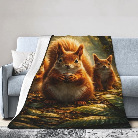 Squirrel Family Blanket Gift Cozy Soft Home Decor with Jungle Inspired Design for Animal Lovers Gift 50x40
