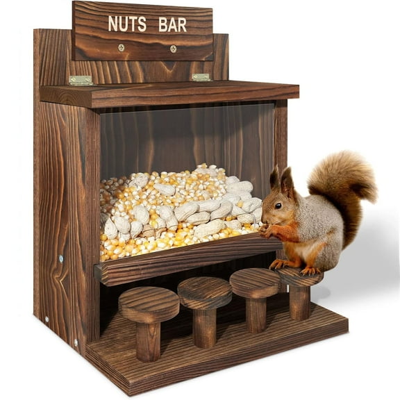 Squirrel Feeder, Large Squirrel Feeders for Outside Funny Squrrill Nuts Bar, Durable Wooden Chipmunk House Box for Corn Peanuts