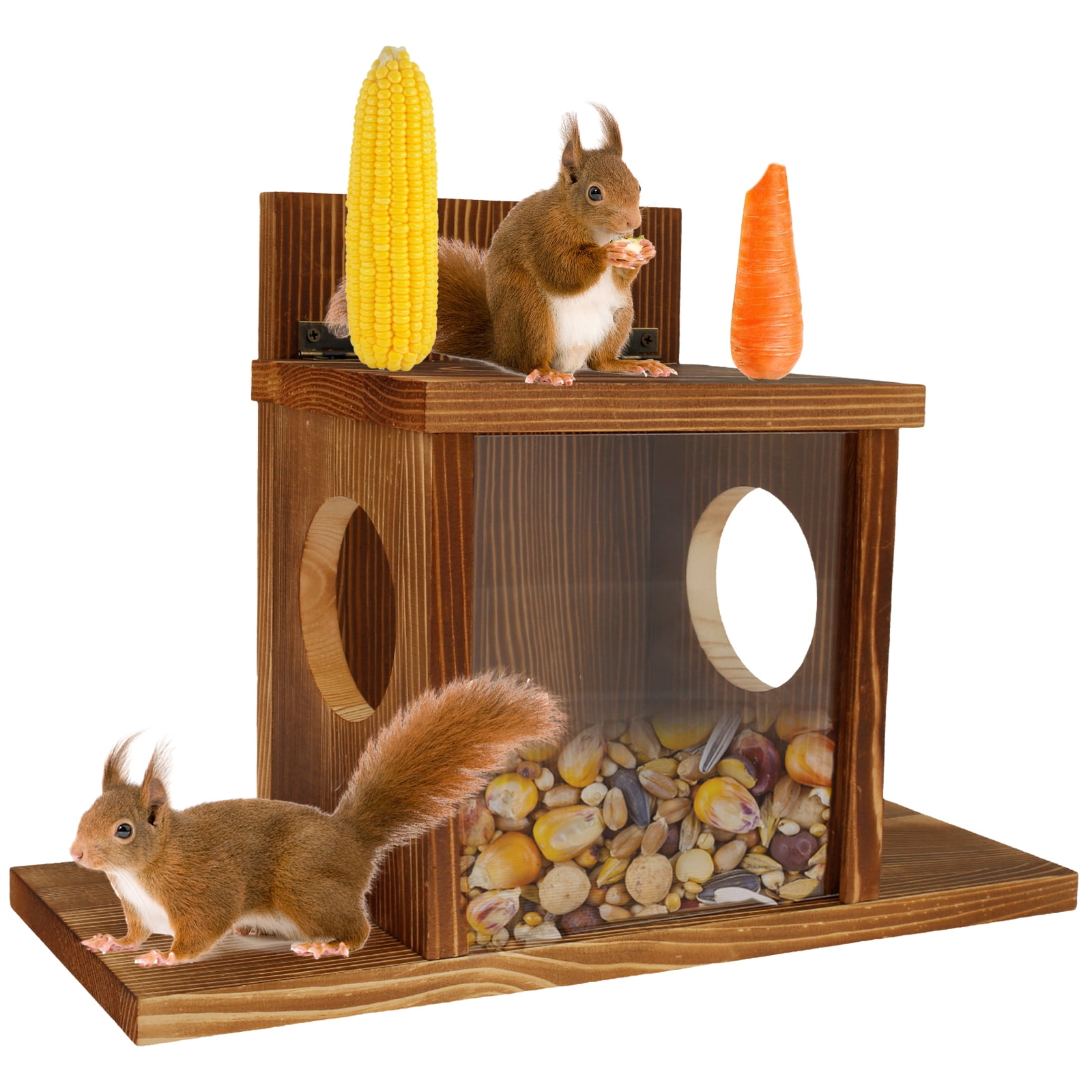 Squirrel Feeder with Recess Design Wood Squirrel Feeder House with ...