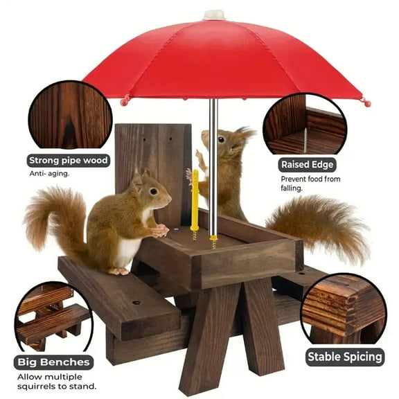 Squirrel Feeder,Squirrel Feeder Picnic Table with Umbrella,Squirrel Feeders for Outside,Squirrel Table,Squirrel Picnic Table,Squirrel Picnic Table Feeder(B 8*7*7in)from ANMUYUM