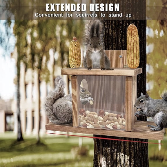 Outside Wood Squirrel Feeder Handcrafted for Patio Decorative Backyard Fence