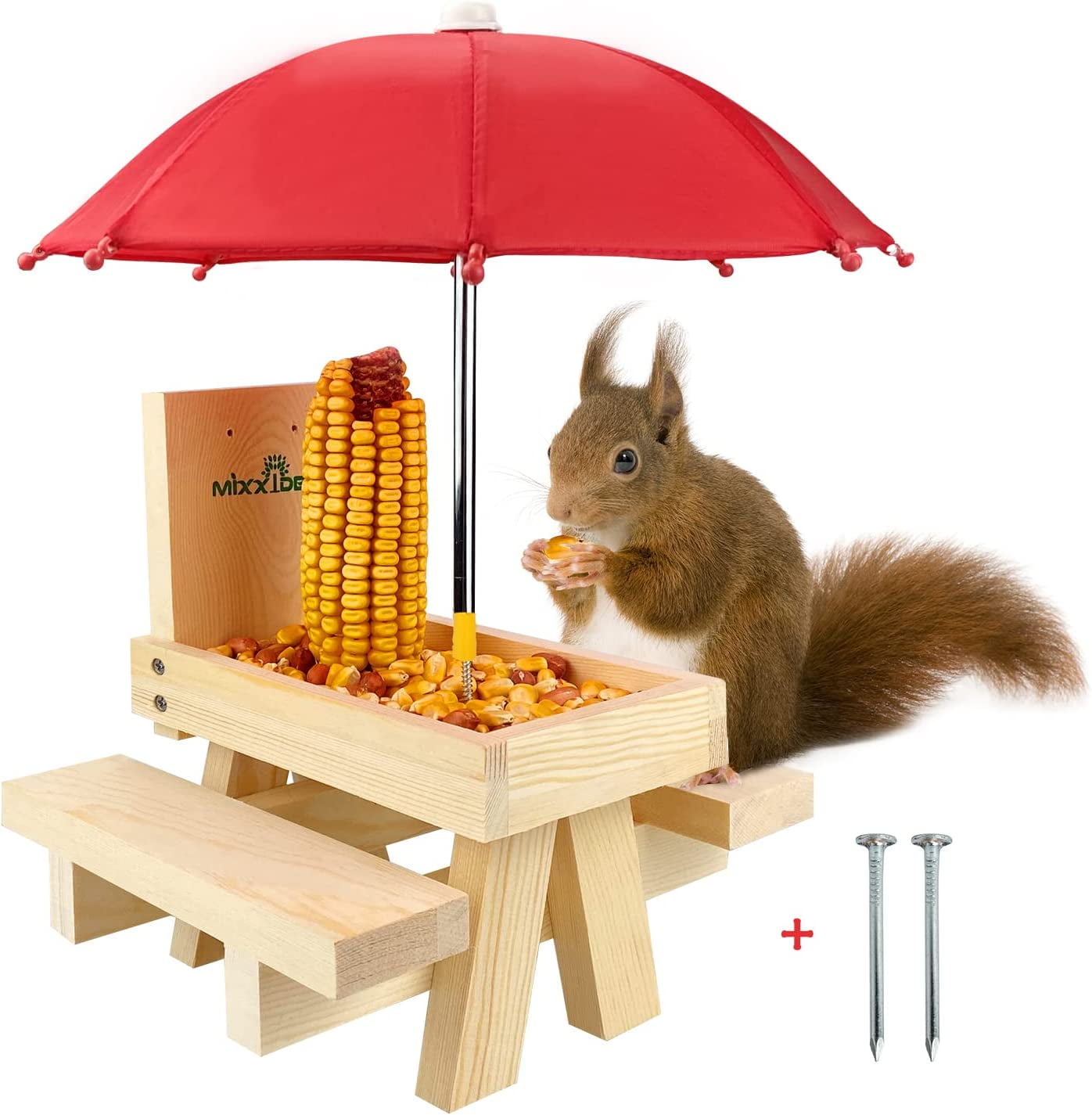Squirrel Feeder Table with Umbrella, Wooden Squirrel Feeders for