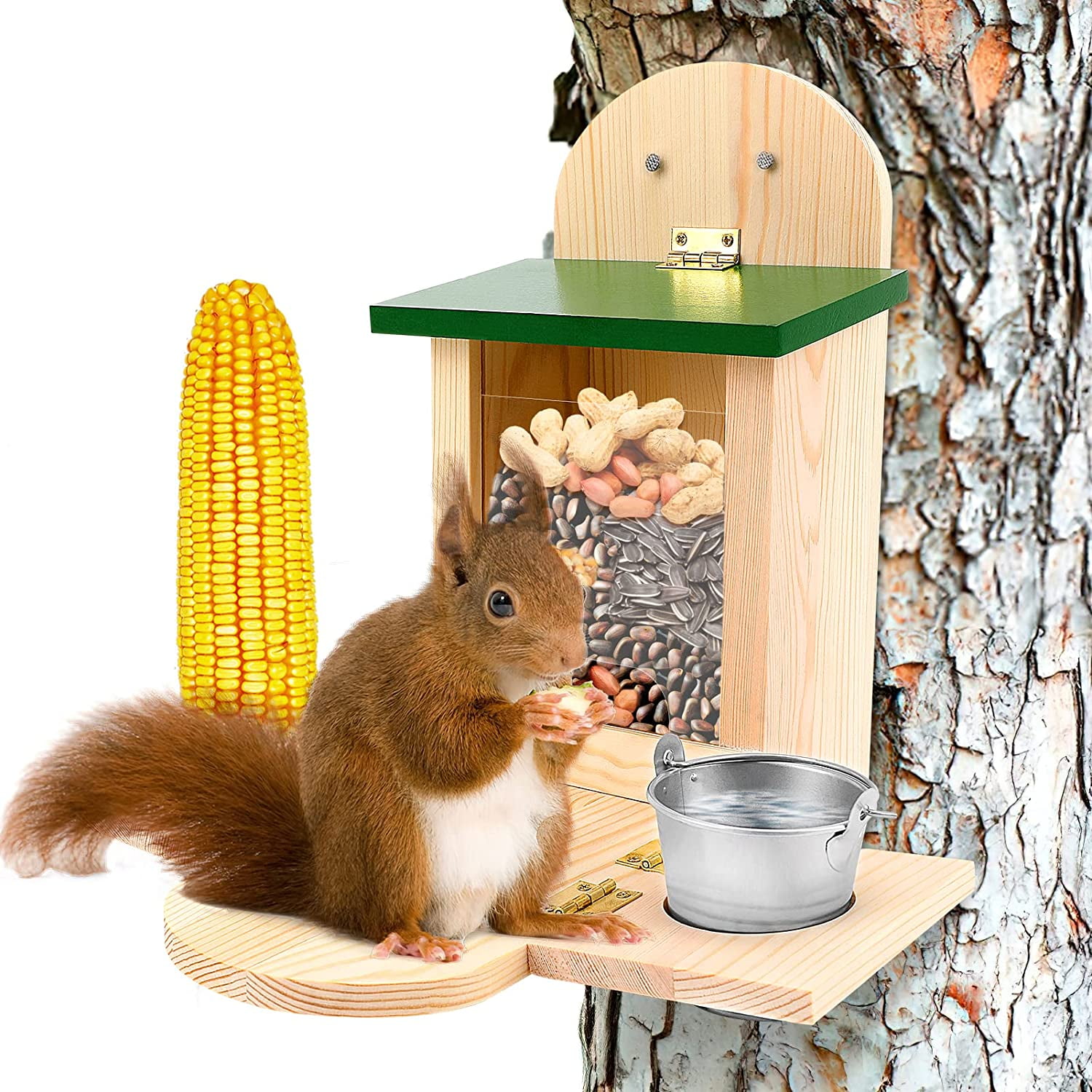Squirrel Feeder Table, Wooden Squirrel Feeders for Outside Durable