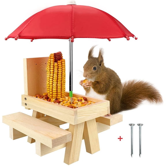Squirrel Feeder Table Wooden Squirrel Picnic for Bench Durable Weatherproof Squirrel Feeding Station with Solid Structur