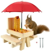 Squirrel Feeder with Umbrella, Wooden Squirrel Picnic Table, Hard and Strong