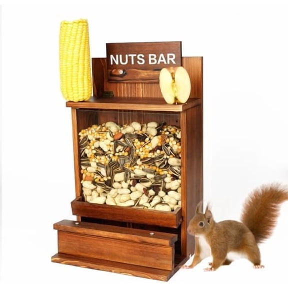 Squirrel Feeders for Outside Funny, Carbonized Wooden Squirrel Feeder, Squirrels Peanut Feeder Feeding Station Squirrel House, Wooden Chipmunk Feeder for Corn, Peanuts$$Garden & Patio