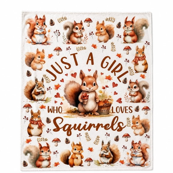 Squirrel Fleece Blanket, Cute Woodland Animal Throw for Squirrel Lovers