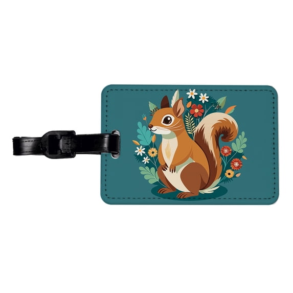 Squirrel Floral Flowers Faux Leather Travel Luggage Tag