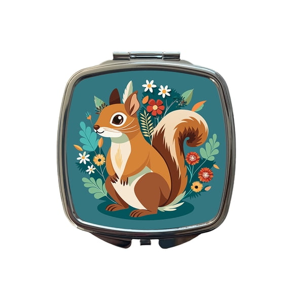 Squirrel Floral Flowers Travel Makeup Handbag Purse Small Pocket Compact Mirror