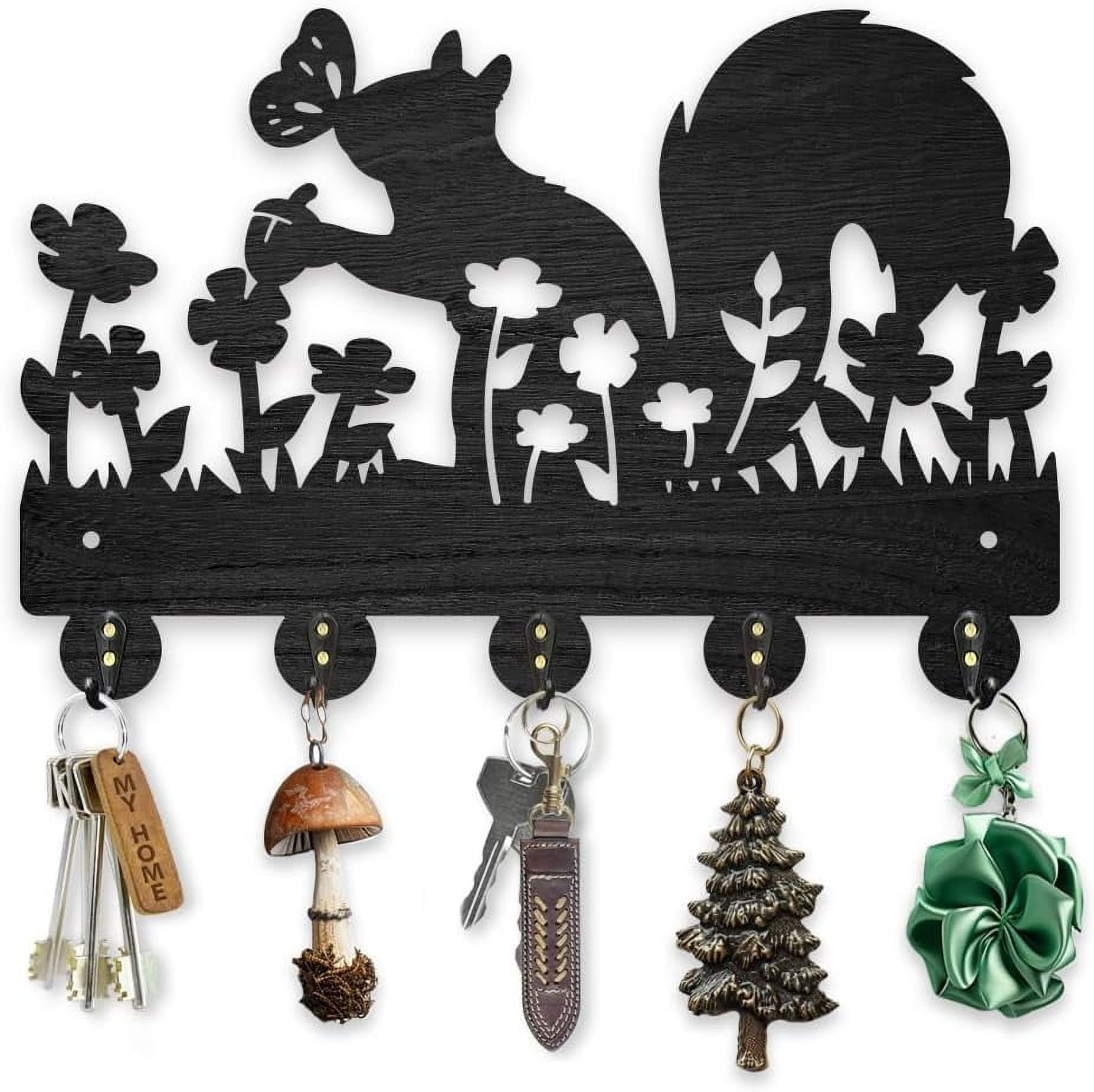 Squirrel Rack Squirrel Flowers Coat Rack Wall Mount Wood Black Animal Key Hangers for ...