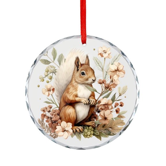 Squirrel with Flowers Pine Cones Watercolor Style Christmas Ornament Holiday Ornaments Decoration for Home American Ancient Doodle Herbivorous Wildlife Christmas Decorative Hanging Ornaments