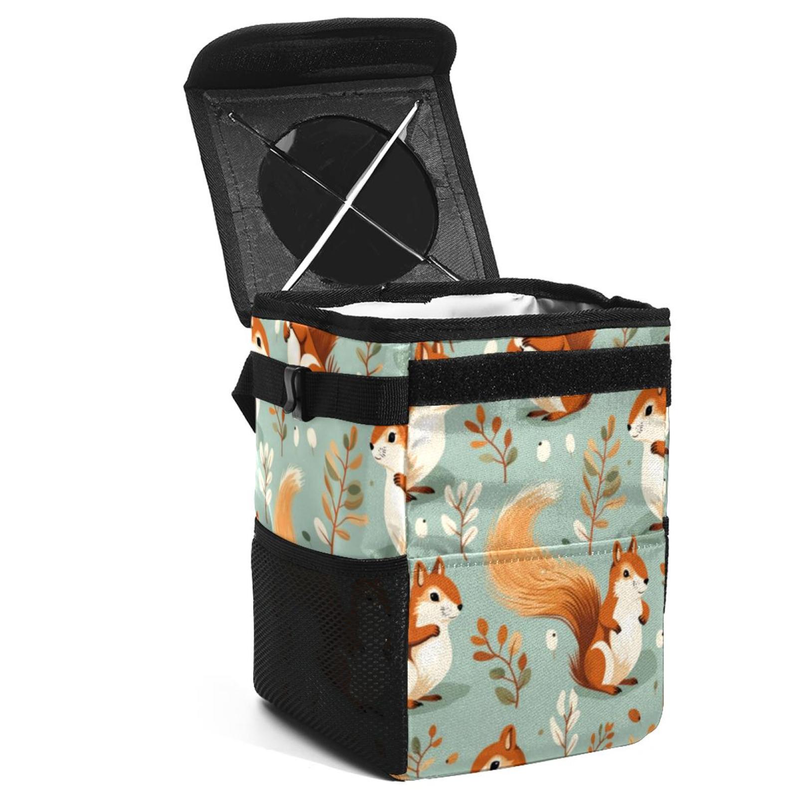 Squirrel Foldable Car Trash Can with Lid, Leak-Proof Mini Trash Can ...