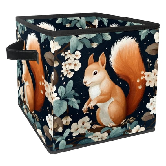 Squirrel Foldable Storage Basket with Handle, 10.8"x10.5"x10.6", Large Capacity Organizer Bins, Toy Box, Storage Bins