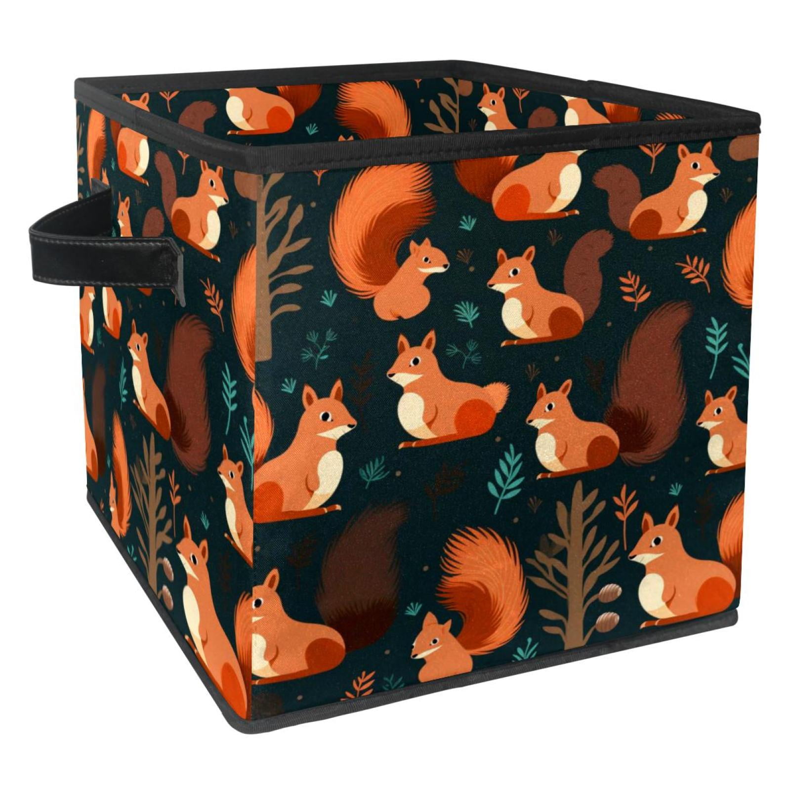 Squirrel Foldable Toy Storage Basket with Handle, 10.8"x10.5"x10.6