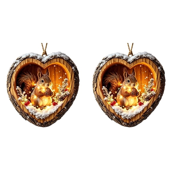Squirrel Forest Animal Christmas Ornaments 2026, Funny 2d Acrylic Flat Xmas Animal Lover Gifts, Rustic Woodland Holiday Hanging Ornament Animals Lover Gifts & Christmas Stocking Stuffers,2 Pcs