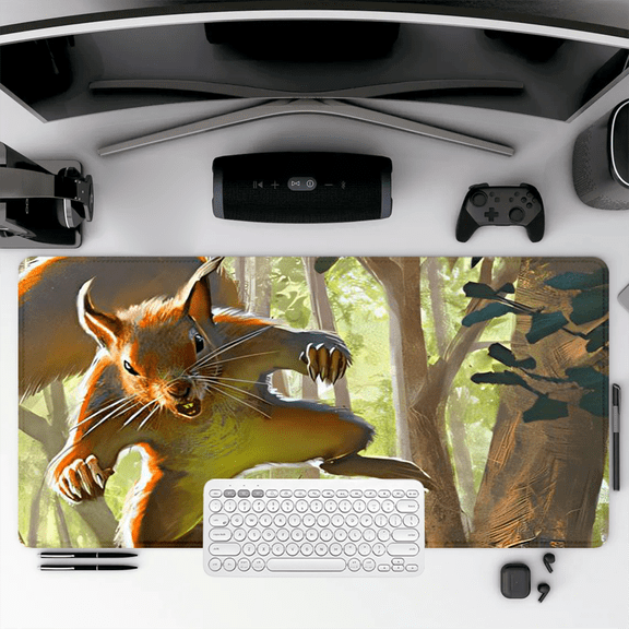 Forest Squirrel Art Mouse Pad 35.4 x 15.8 inches Rubber Desk Mat for Office and Gaming