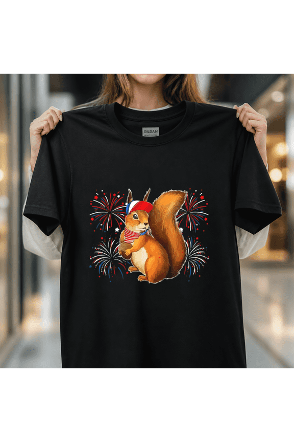 Squirrel Fourth July American Flag Fireworks Costume Animal Graphic Apparel Unisex T-Shirt, S-5XL