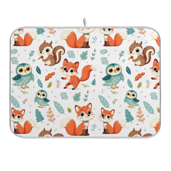 Squirrel Fox Owl Leaf Dish Drying Mat 16x18 Absorbent Microfiber Draining Rack Pad for Kitchen Counter Sink