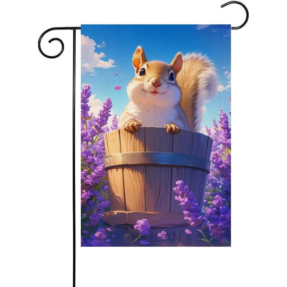 Squirrel Garden Flag, Spring Lavender Garden Flag, Double Sided Waterproof Burlap Yard Flag Seasonal Spring Summer Outdoor Decoration 12 x 18 Inch(5198)