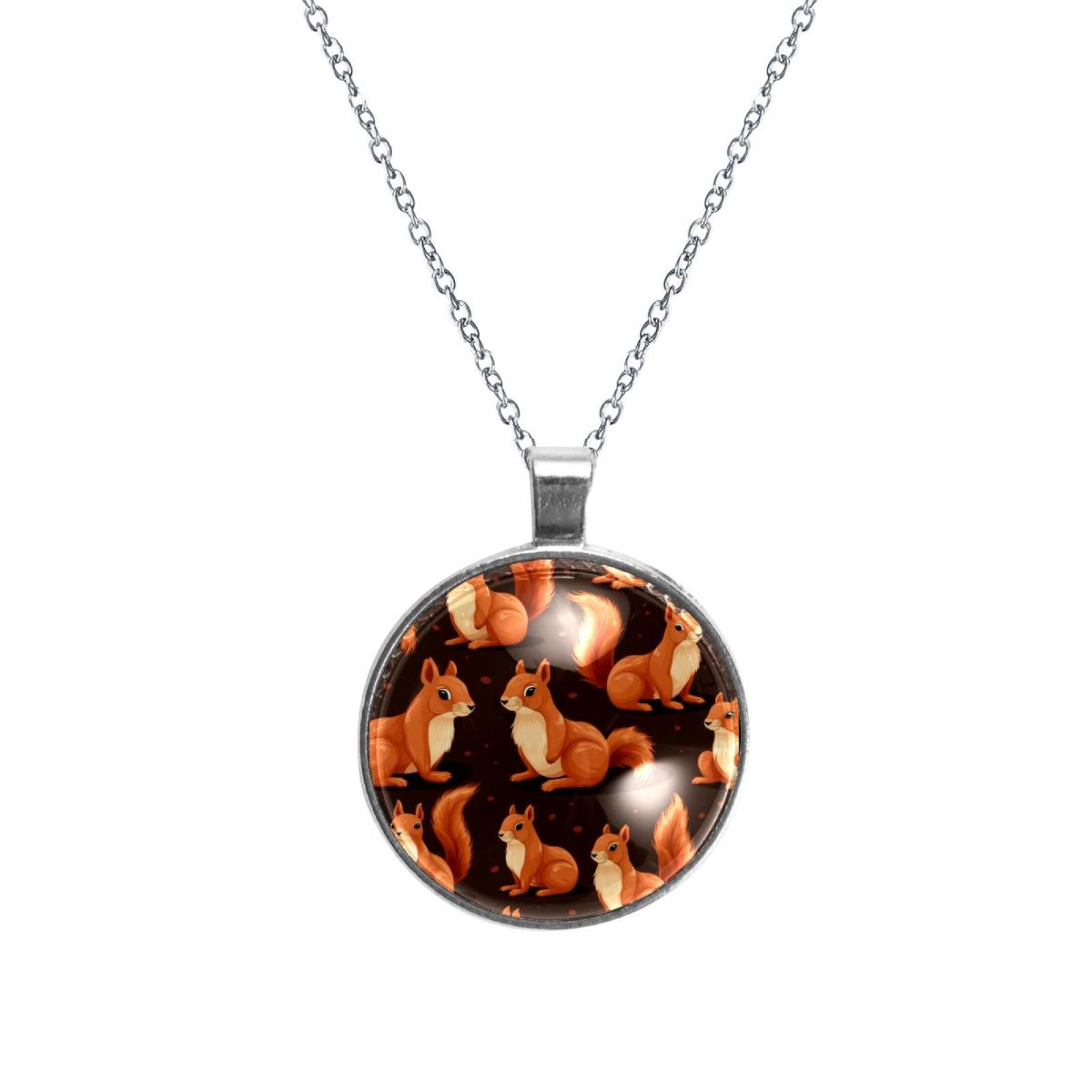 Squirrel Glass Circular Pendant Women's Necklace