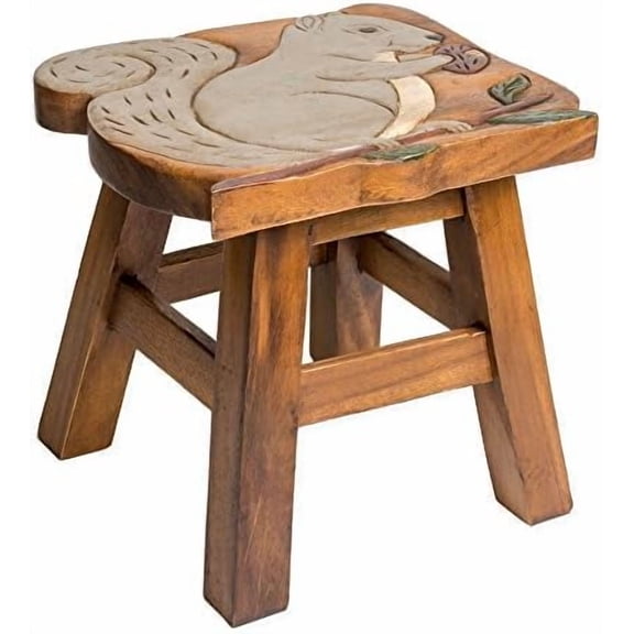 Squirrel Hand-Carved Acacia Hardwood 11 inch Decorative Animal Foot Rest Step Stool$$Garden & Patio