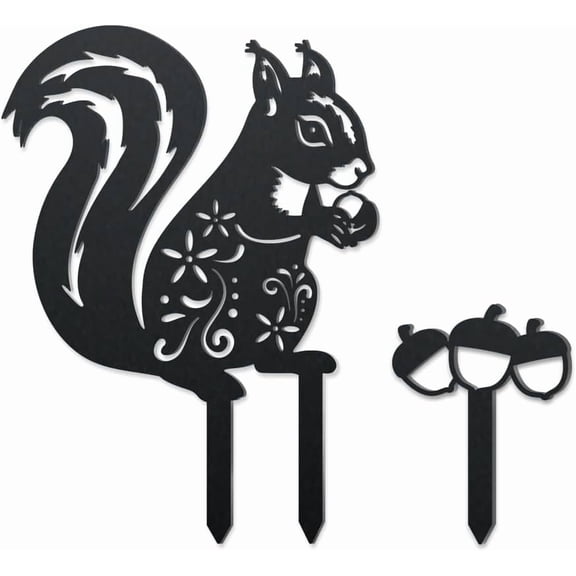 Squirrel Hazelnut Decorative Silhouette Garden Stakes Metal Squirrel Stakes Statues Ornaments Lovers Gifts Yard Art Black Silhouette Yard Outside Decor for Backyard Patio Decor Metal Black
