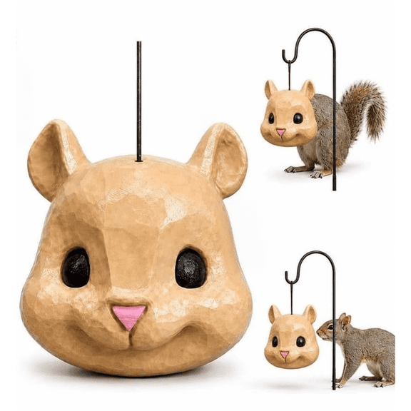 Squirrel Head Feeder Funny Animal Face Hanging Feeder, Funny Squirrel Head Feeder And Animal Mask-Style Hanging Seed Holder For Outside Trees, Decks And Garden Wildlife