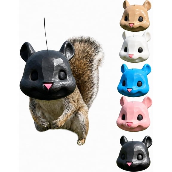 Squirrel Head Feeder, Funny Outdoor Hanging Wildlife & Squirrel Feeders for Yard Garden Decoration, Cute Animal Face Novelty Yard Art, Perfect Fall & Holiday Gift for Gardeners (Black)