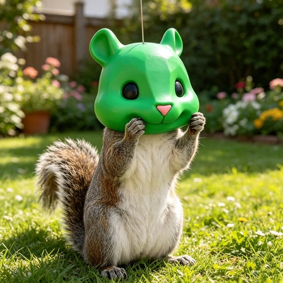 Squirrel Head Feeder for Outdoor,Funny Animal Face Hanging Chipmunk Feeder, Backyard Garden Patio Tree Branch for Backyard Patio GardenDecor, Gift, Green, by Zovey