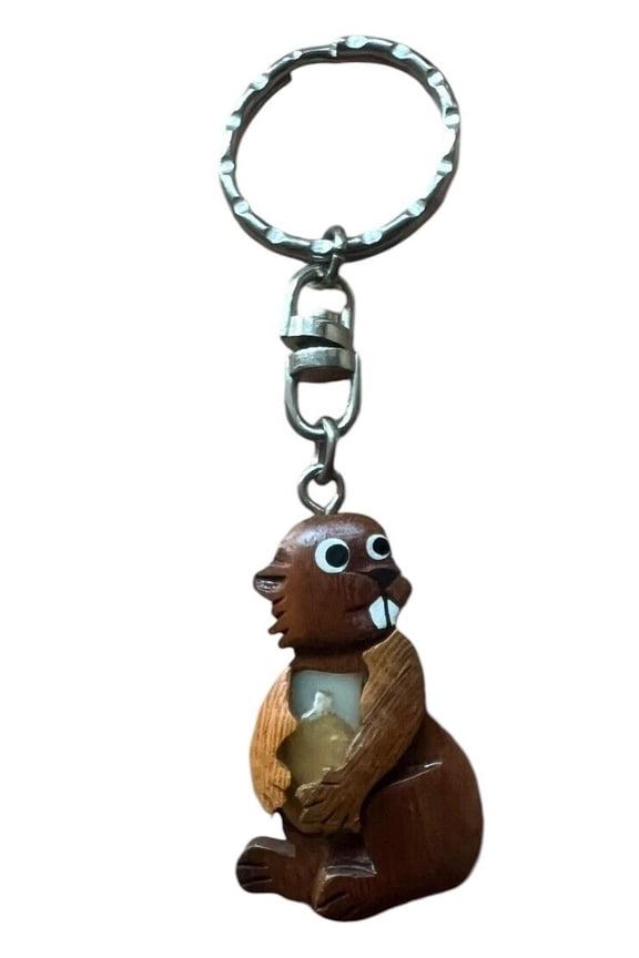 Squirrel Hedgehog ChipmunkWood Wooden Key Ring Keychain Ornament Figure Handmade