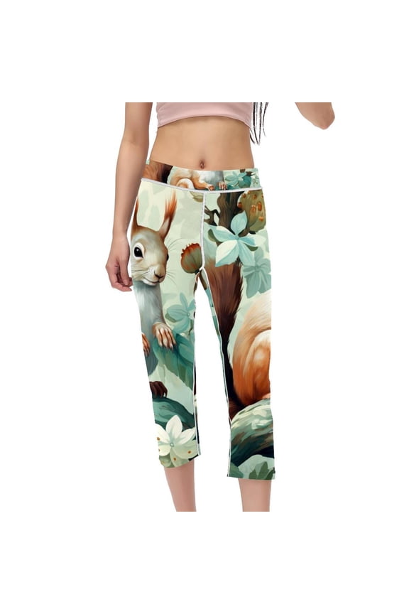 Squirrel High Waist Capris Gym Pants Leggings for Women - Not See-Through Printed Gym Leggings, Suitable for Running, Fitness, Yoga for Women