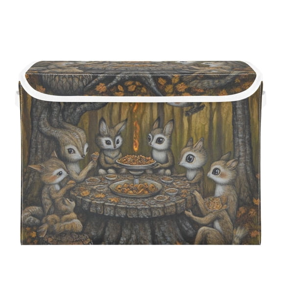 Squirrel Holiday Dinner Large Storage Bins with Linen Collapsible Lid Storage Box 16.7 x 12.6 x 11.8in