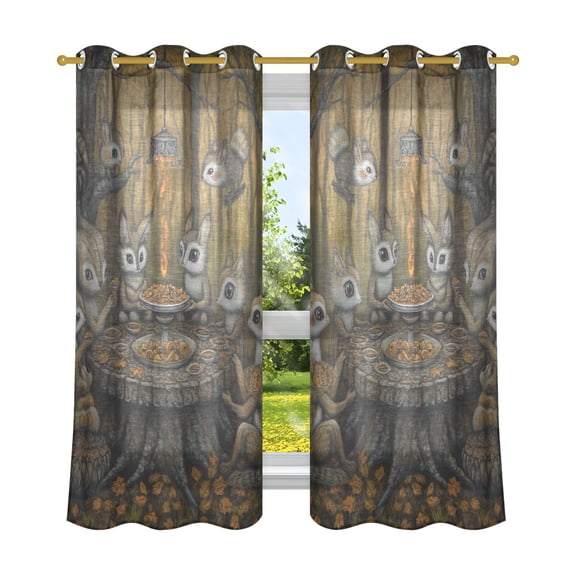 Squirrel Holiday Dinner Semi Sheer Curtains for Living Room Bedroom Set of 2 Insulated Window Drapes