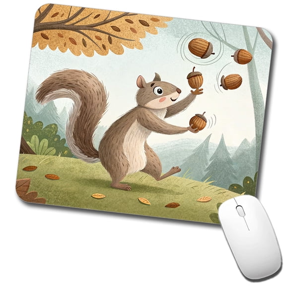 Squirrel Juggling His Acorns Nuts Mouse Pad Low Profile Gaming Mat