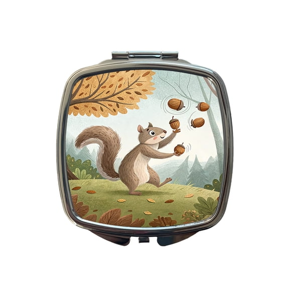 Squirrel Juggling His Acorns Nuts Travel Makeup Handbag Purse Small Pocket Compact Mirror