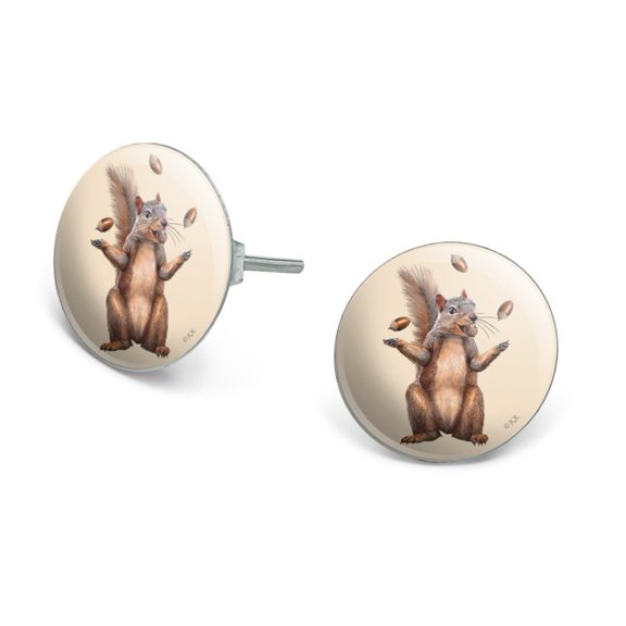 Squirrel Juggling His Nuts Crazy Funny Novelty Silver Plated Stud Earrings