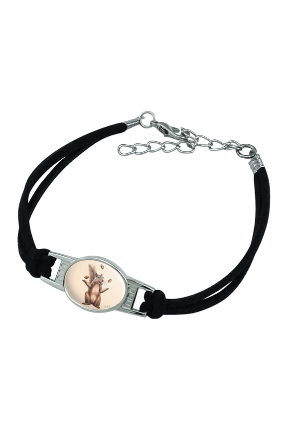 Squirrel Juggling His Nuts Crazy Funny Novelty Suede Leather Metal Bracelet