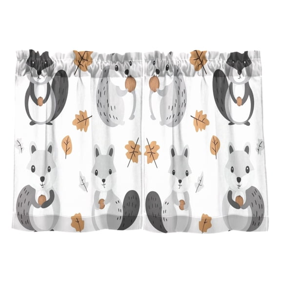 Squirrel Kitchen Curtains Tier Set 27x36 Inch 2 Panels Semi Sheer Light Filtering Privacy UV Protection
