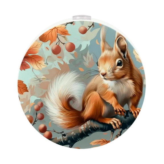 Squirrel LED Round Night Light-2PCS, Energy-Efficient Plug-in Ambient Lamp with Auto Sensor, Compact & Versatile for Bedroom, Bathroom, and Hallway