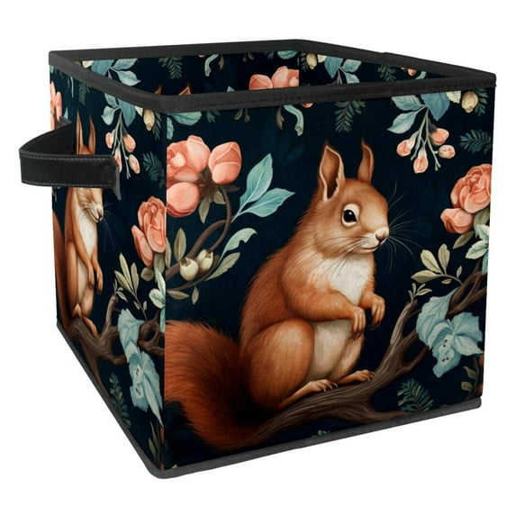 Squirrel Large Capacity Foldable Storage Baskets with Handle, 10.8"x10.5"x10.6", Toy Storage Cube Organizer Storage Containers