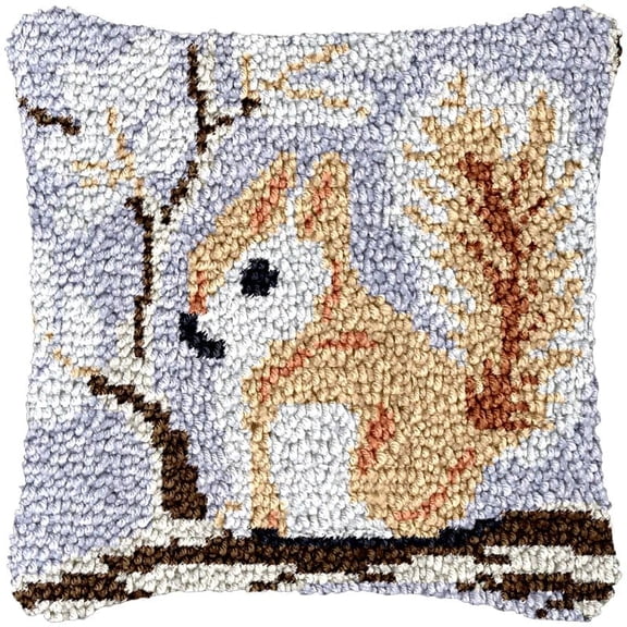 Squirrel Latch Hook Kits Pillow DIY Rug Cushion Making Kits with preprinted Pattern Canvas Instruction Yarns and Latch Hooking Pillow Cover Easy to Start DIY Home Decor Kits 43x43cm