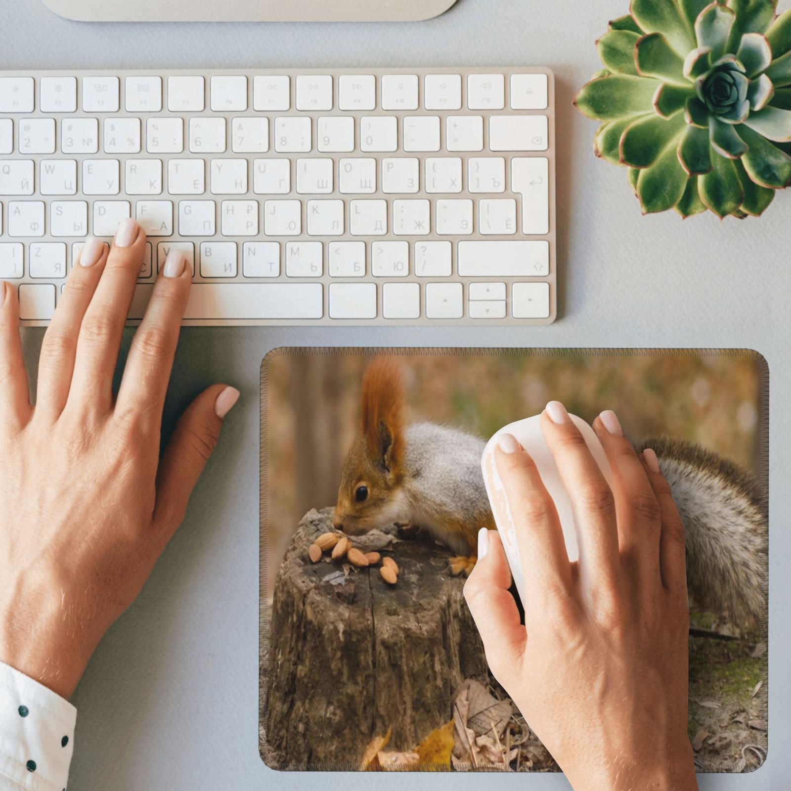 Squirrel Lying On A Tree Stump Print Rubber Lock Edge Mouse pad, Office
