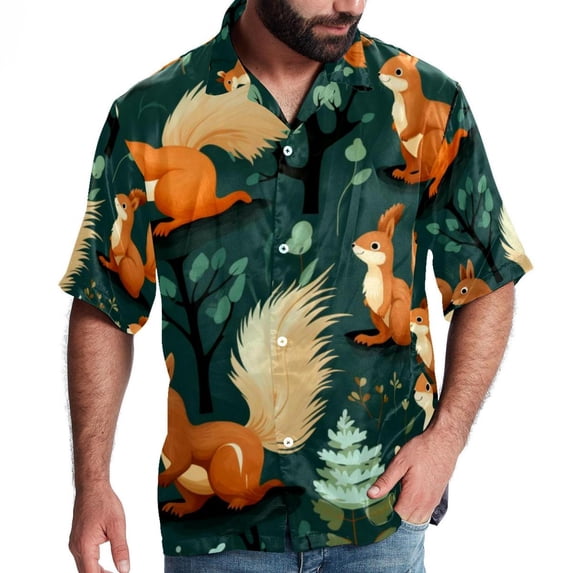 Squirrel Men's Casual Short Sleeve Button Down Shirts - Printed Summer Beach Tops for Men and Women