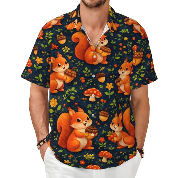 Squirrel Men's Shirts Short-Sleeved with All-Over Prints Button-Up Shirts