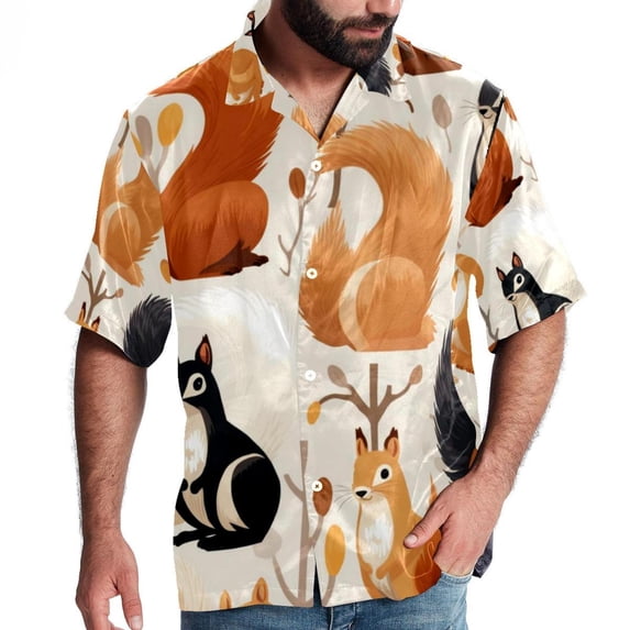 Squirrel Men's Short Sleeve Casual Printed Button Down Beach Shirt - Summer Hawaiian Top