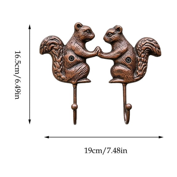 Squirrel Metal Wall Hook, Decorative Wall Mounted Hanger for Towel, Hat, Key, Bag and Stocking Storage