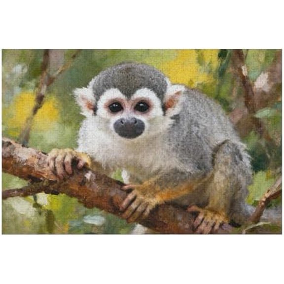Squirrel Monkey in Ecuadorian Jungle Jigsaw Puzzle 500 Piece for Adults, Wooden Nature Landscape Puzzle, Fun and Challenging Brain Puzzle for Family Entertainment and Home Decor