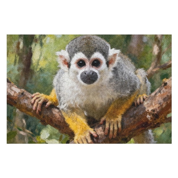 Squirrel Monkey in Ecuadorian Jungle Puzzle 1000 Pieces, Nature Landscape Jigsaw for Adults, Challenging Wildlife Wooden Game, Tropical Forest Dcor,Completed Size is 30x20 in