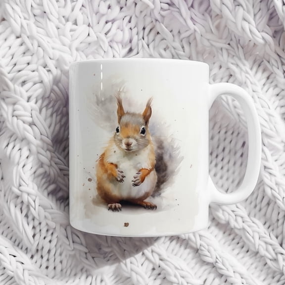 Squirrel Mug Watercolor Animal Mug Ceramic Coffee Mug with Animal Motif Tea Mug Gift and Family.
