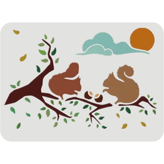 Squirrel Nut Stencil 11.7x8.3 inches Plastic Sun Cloud Pattern Reusable for Painting Drawing on Wood Floor Wall and Tile